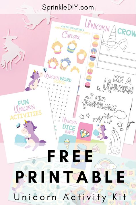 Free Printable Unicorn activity kit filled with coloring pages, a maze, and even a DIY unicorn crown! Keep your kids entertained with this fun activity pack. Unicorn Birthday Party Free Printables, Unicorn Photo Booth Props Free Printable, Unicorn 3rd Birthday Party Activities, Unicorn Crown Printable Free, Unicorn Bingo Free Printable, Unicorn Printables Free, Unicorn Games For Kids Birthday Party, Printable Unicorn Template, Unicorn Activities