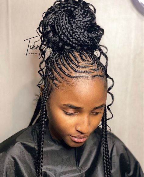 Lovely Cornrows With Box Braids, Hairstyles Theme, Black Hair Updo Hairstyles, Classy Hairstyles, Sleek Updo, Goddess Braids Hairstyles, Diy Braids, Box Braids Styling, Braids With Curls