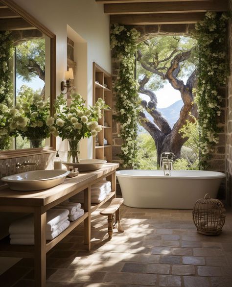 Old World Home Aesthetic, Hobbit Life, Mediterranean Farmhouse, Italian Style Home, Tuscan Bathroom, Italian Bathroom, Country House Interior, Warm Interior, Tuscan House