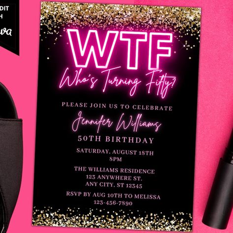 Wtf Who is Turning 50 - Etsy 40th Invites For Women, 37th Birthday Themes For Women, Look At You Turning 20 Twice, Boujee 40th Birthday Party, 40 Birthday Party Invitations, 40th Bday Invite For Women, 40th Bday Invite, 40 Party Invitation, Birthday Invitations 40th