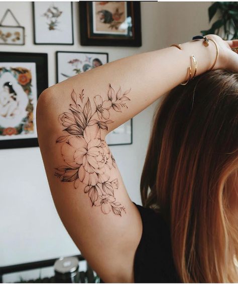 Inner Elbow Tattoos, Floral Arm Tattoo, Inner Arm Tattoos, Elbow Tattoos, Bicep Tattoo, Floral Tattoo Sleeve, Floral Tattoo Design, E Tattoo, Arm Tattoos For Women