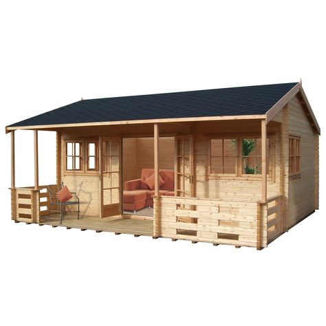 Shire Kingswood 18x20 Apex Tongue & groove Wooden Cabin - Assembly service included Cabin Diy, Timber Logs, Wooden Cabin, Shed Floor, Roof Shapes, Outdoor Buildings, Wooden Cabins, Roof Tiles, Cabin In The Woods