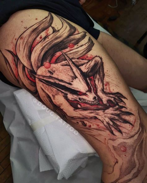 #1🏆ANIME TATTOO PAGE on Instagram: “Kurama tattoo done by @doug.tattoo To submit your work use the tag #gamerink And don't forget to share our page too! #sponsoredartist…” Kurama Tattoo Ideas, Naruto Kurama Tattoo, Kurama Tattoo, Naruto Tattoos, Naruto Kurama, Dragon Head Tattoo, Chakra Tattoo, Egyptian Tattoo Sleeve, Full Leg Tattoos