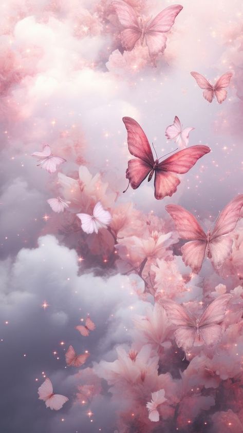 Small butterflies in pink cloud outdoors nature flower. AI generated Image by rawpixel. | free image by rawpixel.com / audi Cute Butterfly Wallpaper, Butterfly Iphone Wallpaper, Butterfly Phone Wallpaper, Phone Wallpaper Cute, Wallpaper Edgy, Iphone Wallpaper Cute, Wallpaper Butterfly, Small Butterflies, Pink Floral Wallpaper