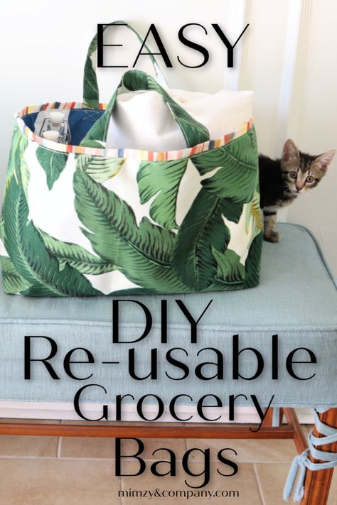 DIY re-usable grocery bag Tote Grocery Bag, Cloth Grocery Bags Pattern, Handmade Grocery Bags, Diy Purses And Bags Easy, Fabric Shopping Bags, Reusable Grocery Bags Pattern, Diy Reusable Grocery Bags, Diy Grocery Bags, Basic Bags