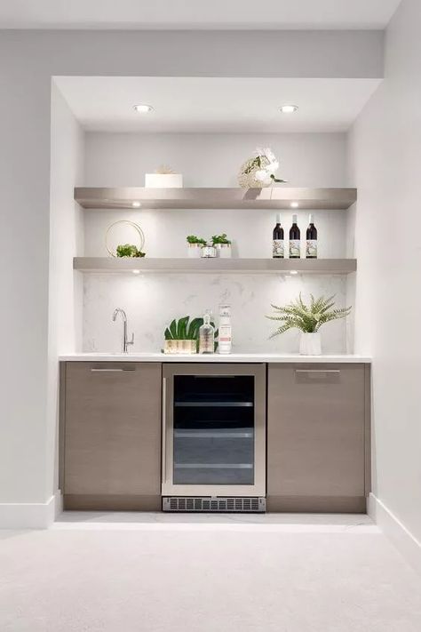 Modern Wet Bar, Modern Kitchen Bar, Bar Nook, Kitchen Wet Bar, Basement Kitchenette, Home Wet Bar, Bar Mini, Modern Home Bar, Home Bar Rooms