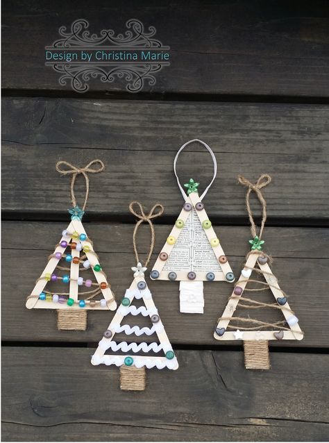 Popsicle Stick Ornaments, Christmas Ornament Ideas, Christmas Nails 2023, Ice Cream Sticks, Ribbon Paper, Stick Wall Art, Diy Christmas Tree Ornaments, Christmas Arts And Crafts, Ice Cream Stick