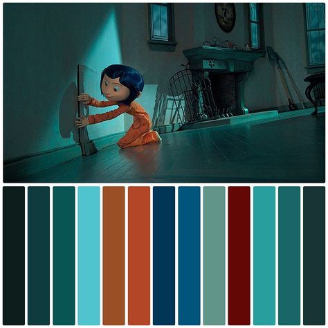 Coraline Coraline Color Palette, Color In Film, Movie Color Palette, Cinema Colours, Blue Color Palette, Color Script, Disney Colors, Color Film, Blue Colour Palette