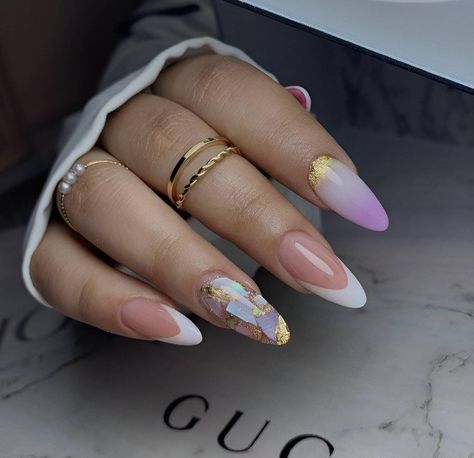 Almond Nail Ideas, Classy Almond Nails, Ombre Gel Nails, Asian Nails, Edge Nails, Diva Nails, Glamorous Nails, Exotic Nails, Almond Nail