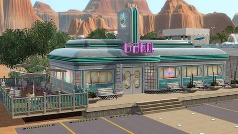 Diner Pictures, Diner Layout, Sims 4 Restaurant, Diner Aesthetic, Diner Sign, Diner Decor, Vintage Diner, Retro Diner, Sims Building