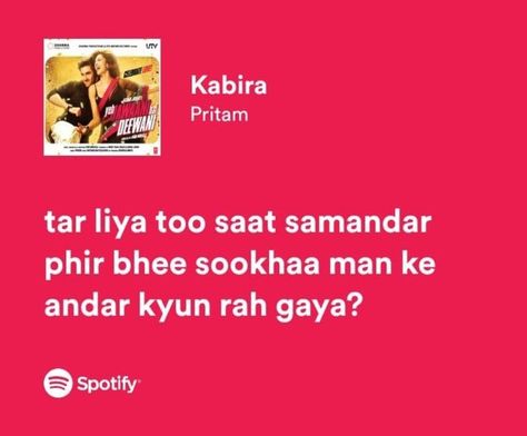 Kabira Song, Music Captions, Lyrics Bollywood, Instagram Captions Songs, Crafting Quotes Funny, 2000s Songs, Ig Music, Mere Humsafar, Best Lyrics