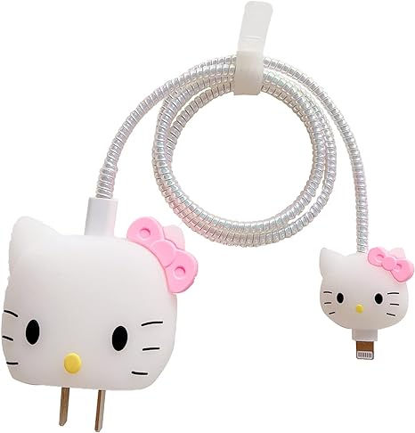 3D Cute Cartoon Wall Charger Protector Case - Compatible for Apple 20W USB-C Power Adapter and Lightning Cable (White Kitty) Hello Kitty Charger, Charger Protector, Hello Kitty Videos, Cable Cover, Charger Case, Video Pink, Cartoon Wall, Cable Tie, Iphone Charger