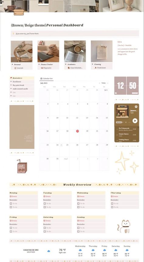 Notion Template Beige Notion Template, Notion Beige Aesthetic, Cozy Notion Template, Brown Notion Template, Beige Notion, Student Planner Organization, Notion Library, Beige Theme, Notion Inspo