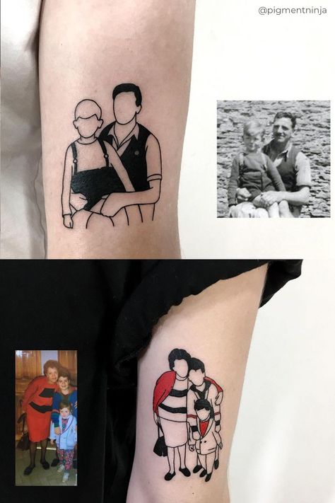 Tattoo Of Photograph, Tattoo From Picture, Portrait Line Tattoo, Photo Line Tattoo, Line Photo Tattoo, Minimalist Portrait Tattoo, Simple Portrait Tattoo, Outline Of Picture Tattoo, Photo Tattoo Ideas