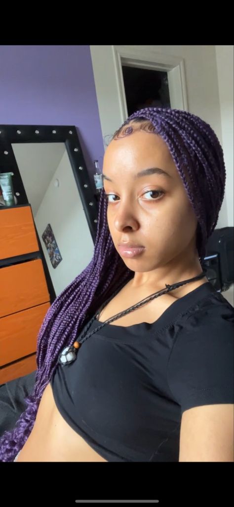 black spiritual girl purple knotless braids inspo Dark Purple Knotless Braids, Dark Purple Braids For Black Women, Dark Purple Box Braids, Dark Purple Braids, Dark Purple Hair Black Women, Purple Hair Braids, Purple Knotless Braids, Purple Braids For Black Women, Twisted Braids For Black Women