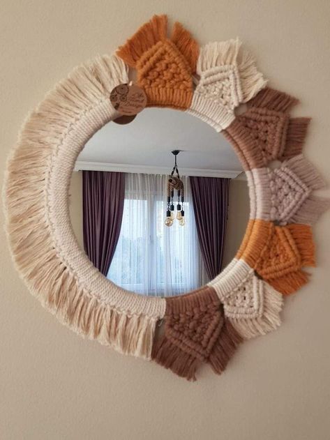 Mirror Macrame, Pola Macrame, Macrame Wall Hanger, Macrame Plant Hanger Tutorial, Macrame Mirror, Macrame Knots Tutorial, Handmade Mirror, Macrame Knots Pattern, Macrame Wall Hanging Diy