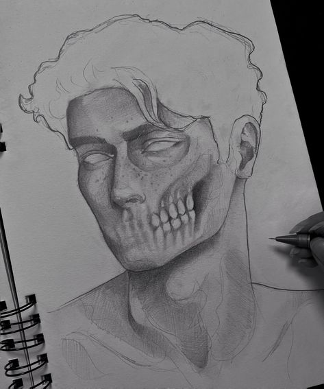 Half Skeleton Face Drawing, Half Human Half Skull, Half Skeleton Face, Makeup Guys, Skull Drawing Sketches, Half Skull, Skeleton Face, Ap Studio Art, Drawings Ideas