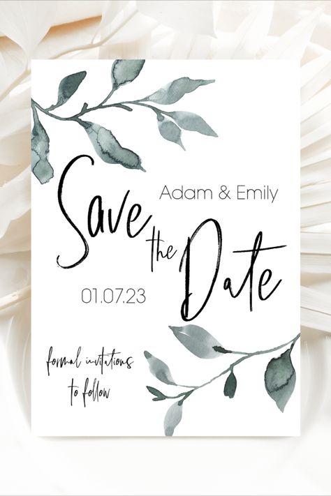 Watercolour Wedding, Floral Save The Dates, Naming Ceremony, Cards With Envelopes, Green Cards, Green Watercolor, Date Cards, Formal Invitation, Save The Dates