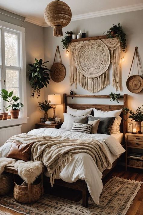 Wall Mirror With Plants Around It, Bohemian Loft, Boho Chic Bedroom Decor, Bedroom Storage Ideas, Stilt House, Bedroom Decoration Ideas, Boho Style Bedroom, Chic Bedroom Decor, Bedroom Decor Inspiration