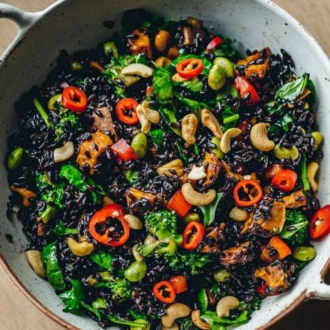 Asian Black Rice Recipe, Black Rice Meals, Recipes With Black Rice, Forbidden Rice Salad, Black Fried Rice, Vegan Black Rice Recipes, Black Rice Recipe Dinners, Black Rice Recipes, Forbidden Rice Recipes