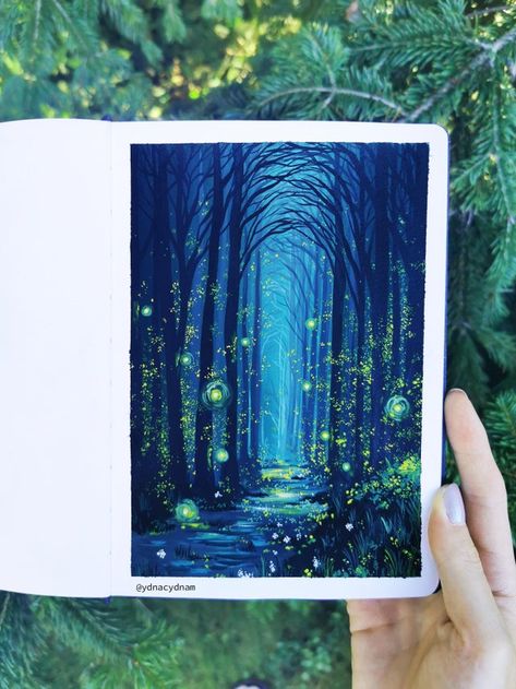 Enchanted forest painting : Watercolor Enchanted Forest Painting, Canvas For Beginners, Posca Art, Gouache Art, Forest Painting, Arte Sketchbook, Arte Inspo, Nature Art Painting, Amazing Art Painting