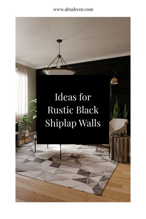 Rustic living room with black shiplap walls and modern decor. Black Accent Wall With White Fireplace, Peppercorn Shiplap Wall, Black Shiplap Wall Living Room, Black Accent Wall Kitchen, Black Rustic Living Room, Shiplap Tv Accent Wall, Black Feature Wall Living Room, Black Vertical Shiplap, Black Shiplap Accent Wall