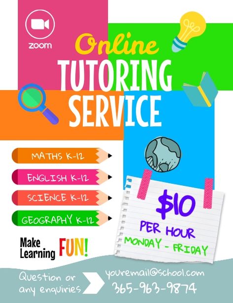 Online Tutoring Service Flyer Tutoring Services Flyer, Tutoring Flyer Ideas, Educational Advertisement, Tuition Poster, Tutor Flyer, Tutoring Flyer, Zoom Online, Photoshop Flyer, Tutoring Business