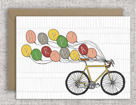 Happy Birthday Bicycle, Cyclist Birthday, French Christmas Cards, Spanish Christmas Cards, Bicycle Birthday, Spanish Birthday Cards, Gay Wedding Card, Bike Card, Mens Cards