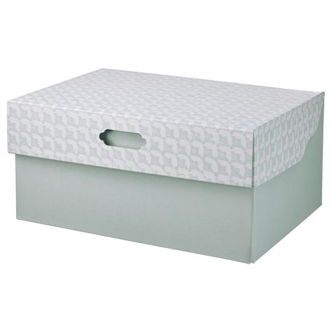 HYVENS Storage box with lid, gray-green white/paper, 13x9x6" - IKEA Ikea 2022, Ikea Sale, Ikea Italia, Ikea Stuff, Under Bed Storage Boxes, Office Update, Cardboard Storage, Ikea Shopping, Corrugated Board