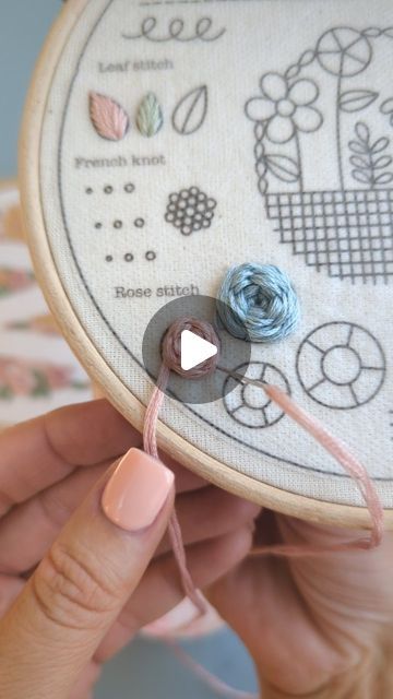 Embroidery Stitches For Circles, Rose Stitch, Sweater Embroidery, Embroidery Stitches Beginner, Embroidery Lessons, Embroidery Sweater, Embroidery Tutorial, Rose Embroidery, Book Art Drawings