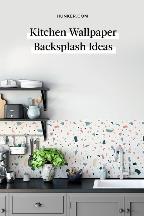 Wallpaper Backsplash Ideas, Kitchen Wallpaper Backsplash, Splashback Kitchen Ideas, Wallpaper Kitchen Backsplash, Wallpaper Backsplash Kitchen, Wallpaper Backsplash, Creative Kitchen Backsplash, Rebecca Atwood Wallpaper, Kitchen Splash Back