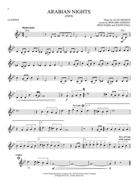 Clarinet Sheet Music With Notes, Arabian Nights Sheet Music, Easy Songs To Play On Clarinet, Clarinet Music Easy, B Flat Clarinet Sheet Music Easy, Songs For Clarinet, Easy Clarinet Songs, Clarinet Sheet Music Pop Songs, Fun Clarinet Sheet Music