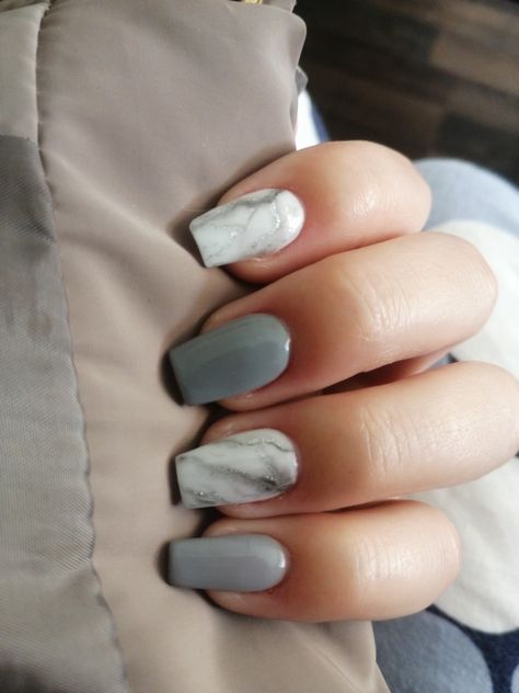 Gray Marble Nails, Grey Marble Nails, Grey Nails Design, Nail Gray, Dark Grey Nails, Grey Nail Designs, Mirror Nails, Nail Stuff, Gray Nails