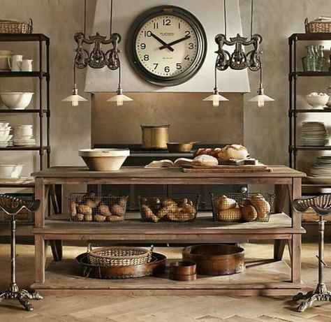 Rustic Farmhouse Steampunk Kitchen Steampunk Interior Design, Décor Steampunk, Steampunk Kitchen, Steampunk Bedroom, Steampunk Interior, Reclaimed Wood Kitchen Island, Steampunk Home Decor, Steampunk Home, Reclaimed Wood Kitchen