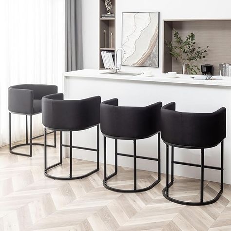 Amazon.com: Riknuxi Counter Height Bar Stools Set of 4, Modern Barrel Bar Stool with Back, Black Metal Frames, Upholstered Bar Stools for Kitchen Island, Pub, Club (Black) : Home & Kitchen Bar Stools For Kitchen Island, Bar Stools For Kitchen, Bar Stool With Back, Stools For Kitchen, Steel Bar Stools, Stool With Back, Black Stool, Barrel Bar, Stools For Kitchen Island