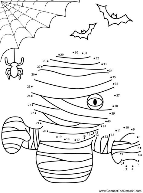 Dot To Dot Halloween, Halloween Connect The Dots, Halloween Dot To Dot, Activity Sheets For Kids, Dot To Dot, Halloween Mummy, Dotted Page, Halloween 1, Kid Activities