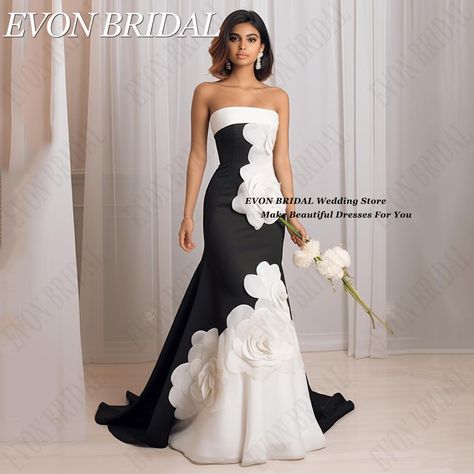 Formal Evening Gown, Elegant Prom Dresses, Black And White Flowers, Luxury Wedding Dress, Dresses 2024, Women Wedding Guest Dresses, Evening Gowns Formal, Mermaid Dress, Mermaid Dresses