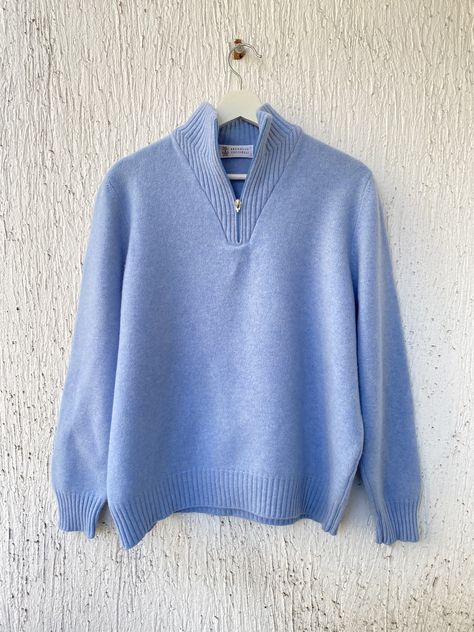 Brunello Cucinelli sky blue cashmere blend half zip sweater | Grailed Cozy Light Blue Winter Sweater, Luxury Light Blue Winter Sweater, Soft Knit Light Blue Winter Sweater, Light Blue Soft Knit Sweater, Cashmere Sweater Light Blue, Blue Cashmere Sweater, Cashmere Sweater Men, Half Zip Sweater, Sweater Men