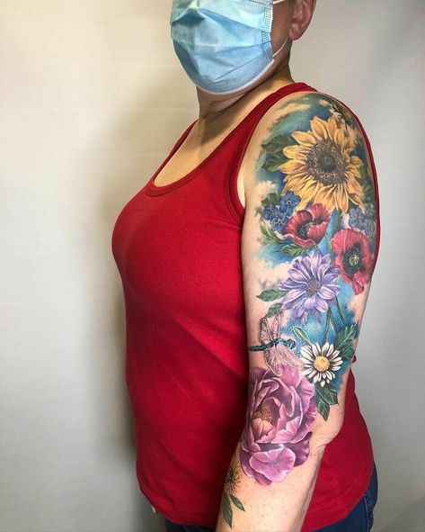 Floral Sleeve Sleeve Flower Tattoo, Mother Earth Tattoo, Nature Tattoo Ideas, Memory Tattoos, In Loving Memory Tattoos, Thistle Tattoo, Pineapple Tattoo, Mother Nature Tattoos, Cool Nature