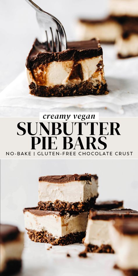 SunButter Pie Bars (vegan + gluten-free) | Feasting on Fruit Dairy Free Ganache, Vegan Ganache, Vegan Bars, Feasting On Fruit, Chocolate Cereal, Chocolate Breakfast, Chocolate Crust, Pie Bars, Peanut Butter Pie