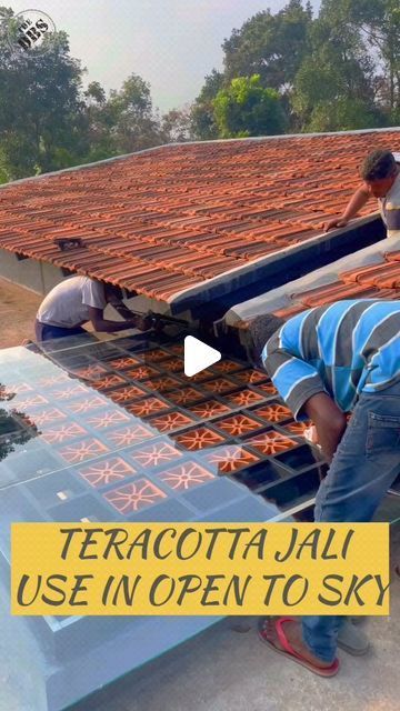 Designer Tiles on Instagram: "Terracotta on roof 🤩 . . . . . . . . . . . . . #terracotta #jalis #roof #house #jalis #renovation #concreteconstruction #construction #housemaking #teracottajalis #ideas" Tiled Roof Terrace, Tile For Terrace, Terracotta Jaali House Elevation, Roof Outdoor Design, Roofing Tiles Ideas, Roof Jaal Design, Garden Ceiling Ideas, Terrace Tiles Ideas, Balcony Construction Ideas