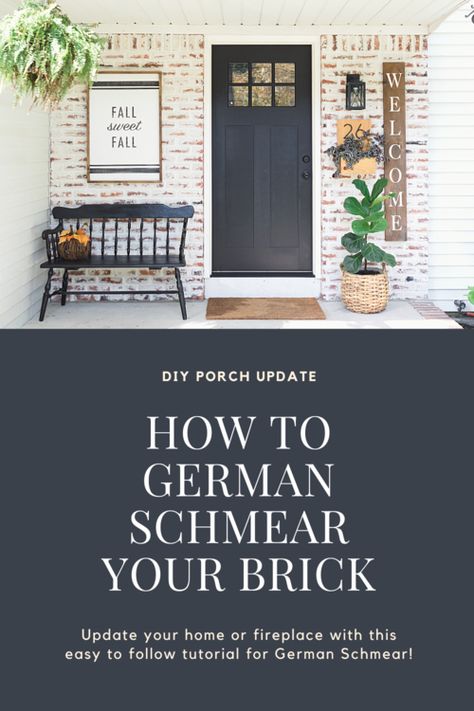 How to German Schmear (Smear) Your Brick! Mortar Smear Brick Exterior, Brick Schmear, German Smear Technique, Brick Makeover, German Smear Brick Exterior, White Wash Brick Exterior, Mortar Wash, German Smear Brick, Lime Wash Paint