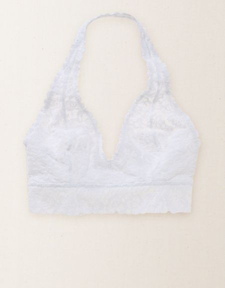 Aerie Softest® Lace Halter Bralette Lace Bralette Outfit, Bras Lace, Bralette Outfit, Aerie Bras, White Bra, Lace Neck, Face Patches, Knit Tank Dress, Lace Halter Bralette