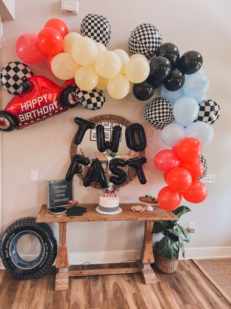 Car Themed Birthday Party Cake, 2 Fast Birthday Activities, Two Fast Birthday Decorations, Two Fast Food Ideas, Two Fast Photoshoot, Two Fast Too Curious Birthday Cake, Two Fast Birthday Food, Growing Up Two Fast Birthday, 2 Fast 2 Curious Birthday Cake