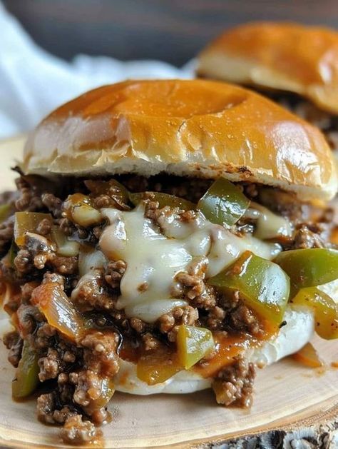 Martha Stewart Recipe | "I've made this dozens of times and the family cannot get enough | Facebook Philly Cheese Steak Sloppy Joes, Cheese Steak Sloppy Joes, Philly Cheesesteak Sloppy Joes, Steak Casserole, Gluten Free Buns, Spaghetti Casserole, Sloppy Joes Recipe, Cheese Steak, Philly Cheese