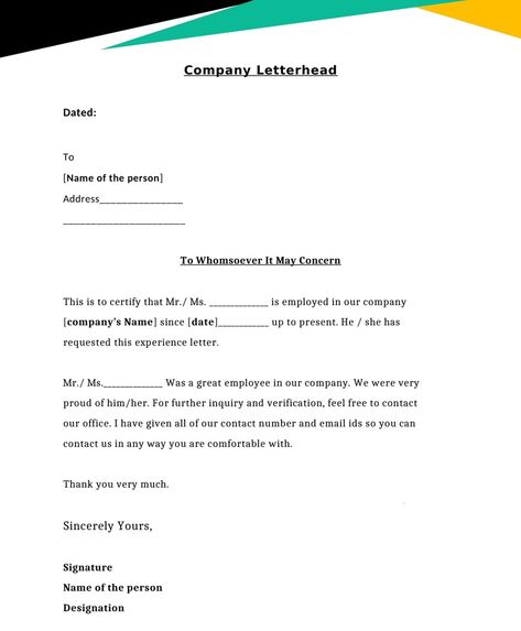 Experience Letter / Certificate Format in Word (.docx Download) Experience Letter / Certificate Format download ... Read moreEmployee Experience Certificate Download for Office (.docx) The post Employee Experience Certificate Download for Office (.docx) appeared first on TechGuruPlus.com. Experience Letter Format For Employee, Work Experience Certificate Format, Experience Certificate Format, Experience Letter, Experience Certificate, Letter Format Sample, Certificate Format, Company Letterhead, Employee Experience