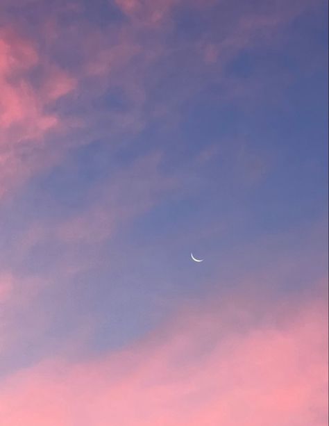 #sky #sunset #moon #wallpaper #aesthetic #background Pink Sky With Moon, Sky Day, Blue Sunset, Pink Moon, Pink Sky, Sky Aesthetic, Pink Aesthetic, Night Skies, Pink Blue