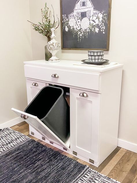 Is your space more narrow but you still need to separate trash and recycling? We can help! Our slim triple trash cabinet with a drawer is the perfect solution! Laundry Remodel, Trash Cabinet, Food Organization, Trash Storage, Tiny Room, Kitchen Makeovers, Kitchen Things, Mcm Decor, Bathroom Idea