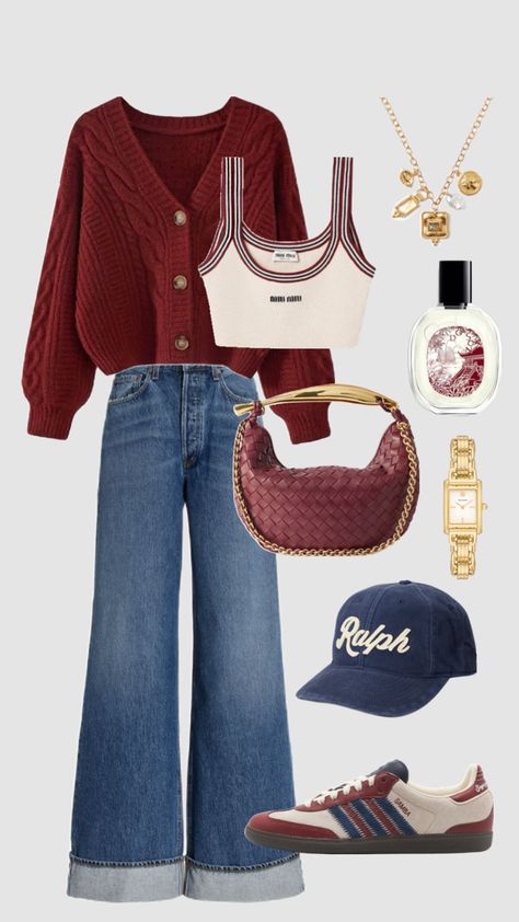 #outfit #maroon #sambas #red #bottegaveneta #casual #casualoutfit Maroon Sambas, Maroon Sweatshirt Outfit, Maroon Shoes Outfit, Maroon Top Outfit, Maroon Shirt Outfit, Maroon Outfits, Outfit Maroon, French Chic Fashion, Maroon Shoes