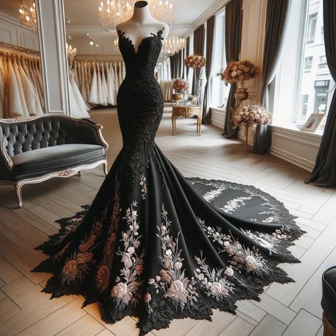 Images Of Black Mermaid Wedding Dress - Love Of Images Assassin Wedding Dress, Black Form Fitting Wedding Dress, Black And Red Mermaid Dress, Gothic Chic Wedding Dress, Dark Winter Wedding Dress, Beautiful Black Wedding Dress, Witchy Mermaid Wedding Dress, Pretty Black Wedding Dresses, Gothic Wedding Dress Mermaid